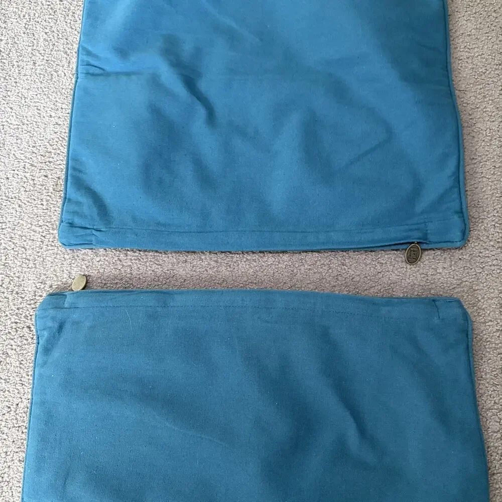 Pier 1 Imports Set 2 Embroidered 18x18 Pillow Covers Teal Medallion Boho EUC